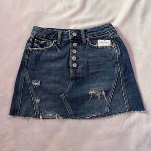 Free People Harvey Denim Skirt Distressed Button up 25 NWT
